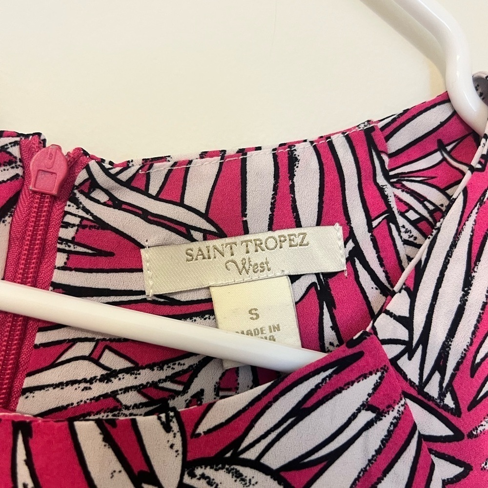 2/$30 Saint Tropez West - Pink White Tropical Sleeveless Blouse Summer Top Small - Picture 5 of 7